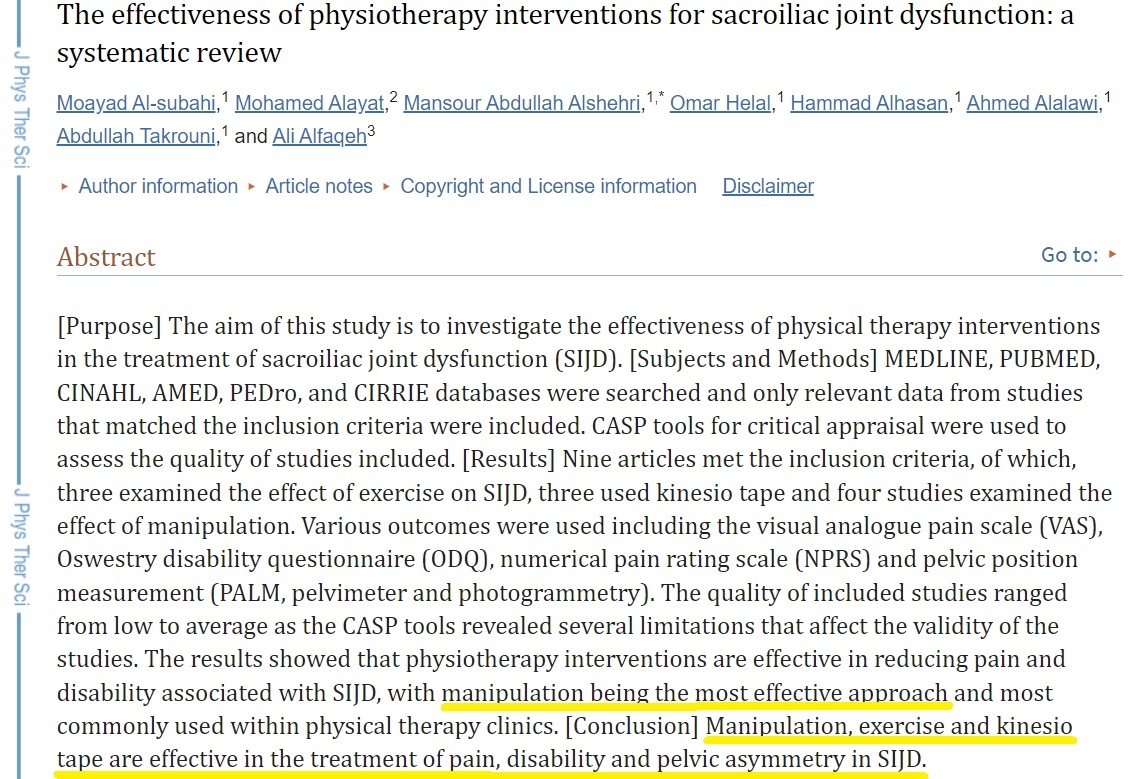 Study about SI joint dysfunction treatments